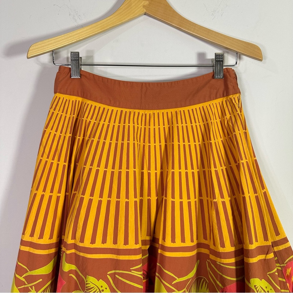 Odille Anthropologie Orange Floral A-Line Cotton Midi Skirt - Picture 2 of 6